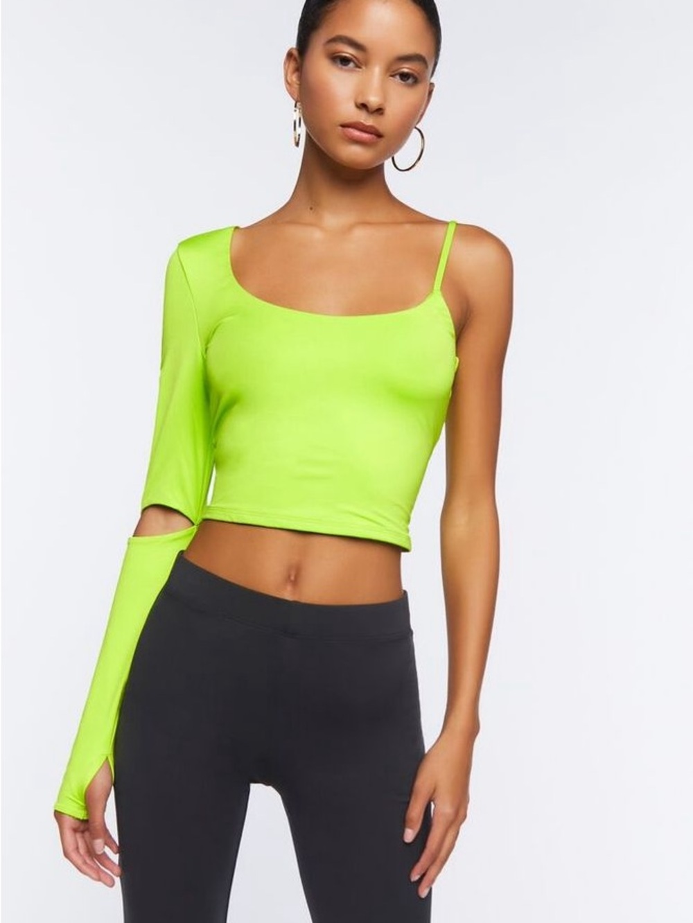 Forever 21 Neon Lime One-Shoulder Crop Top